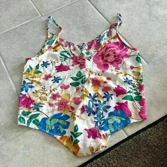Colorful Floral Spaghetti Strap Blouse - Picture 1 of 3